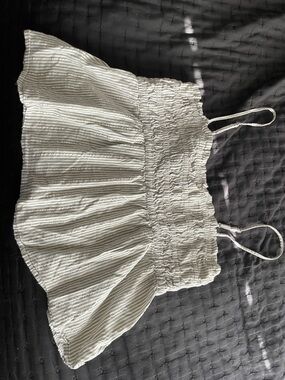 American Eagle Outfitters Green and White Striped Smocked Crop Top